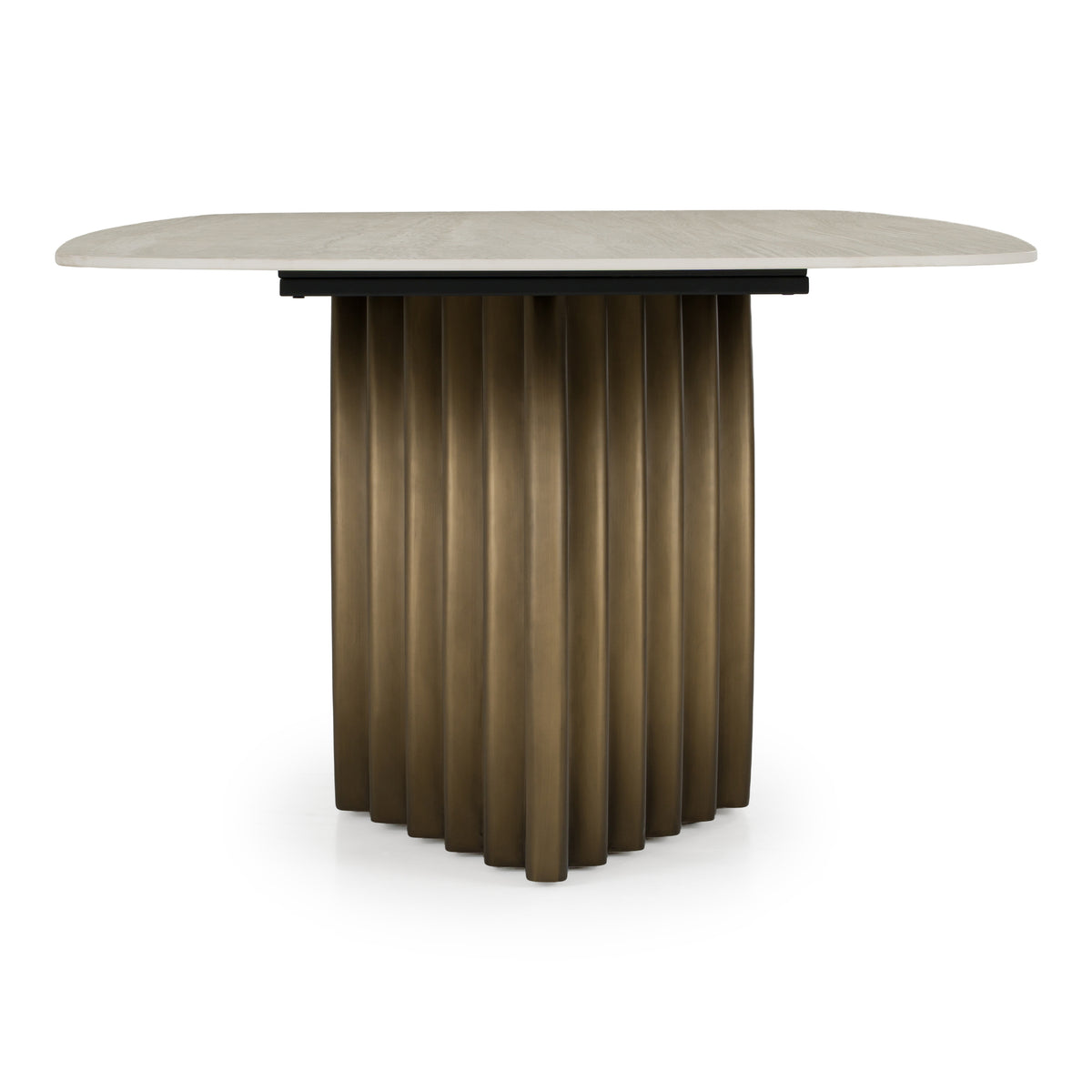 Moorgate Modern Travertine Ceramic + Bronze Dining Table