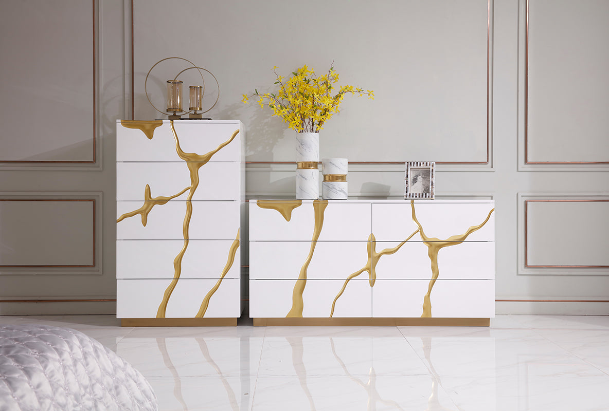 Aspen Modern White & Gold Dresser
