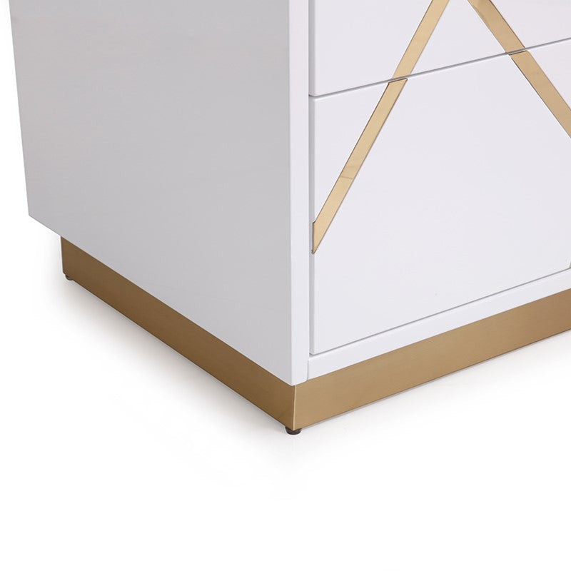 Nixa Modern White + Gold Bed + Nightstands