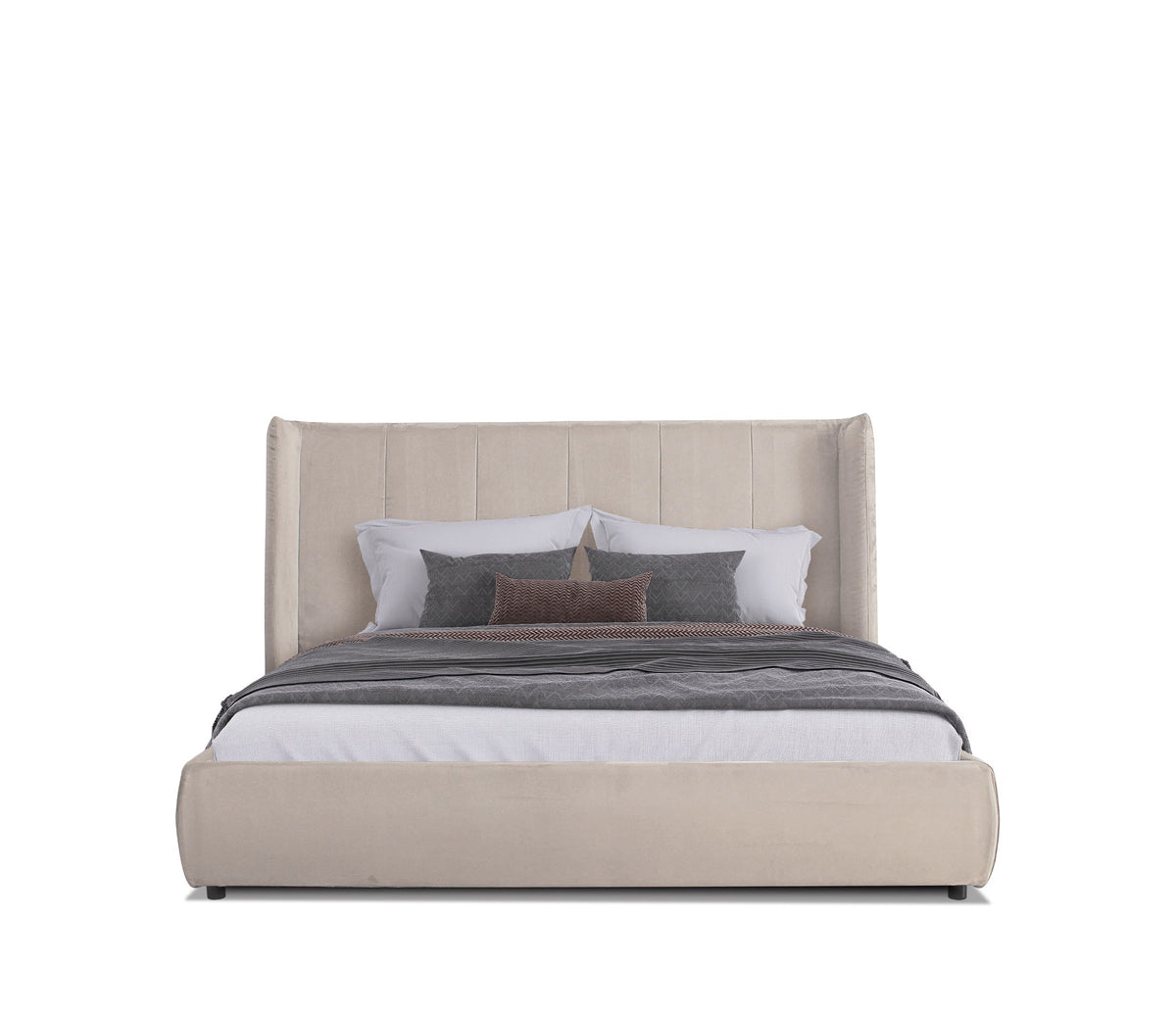 Queen Emilia Modern Beige Velvet Bed
