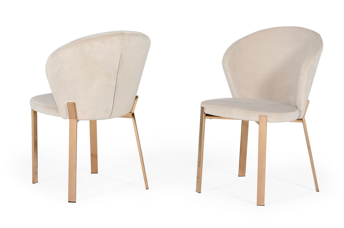 Nadia Modern Beige Velvet & Rosegold Dining Chair (Set of 2)