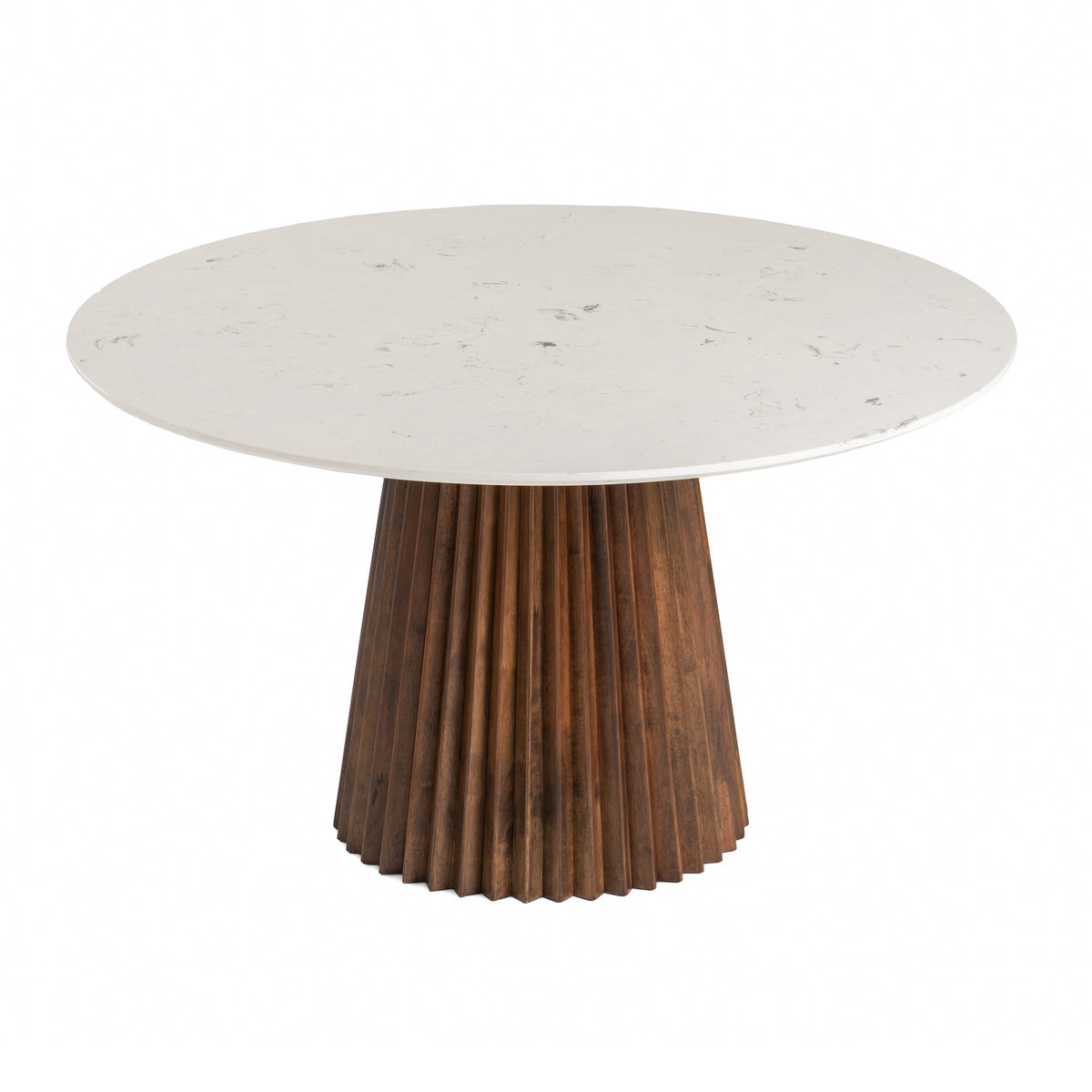 Nancy Mid-Century Modern White Marble + Walnut Round Dining Table