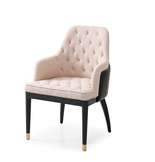 Nara Glam Beige Fabric, Black Bonded Leather and Champagne Gold Dining Chair