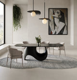Neptune Modern Grey Wave Glass + Black Dining Table