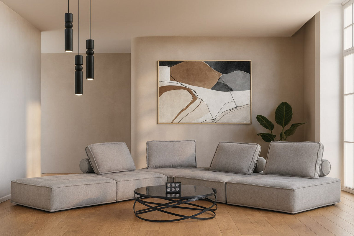 Nolden Modern Modular Grey Fabric Armless Seat