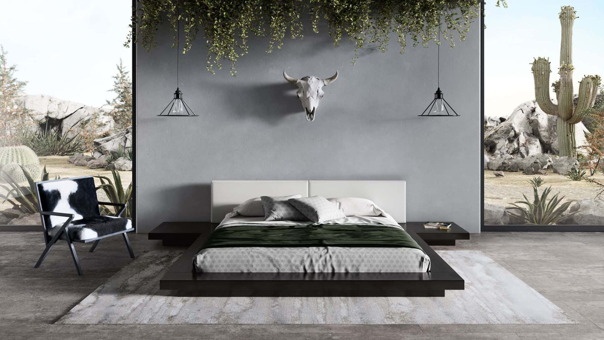 Tokyo Eastern King Contemporary Black and White Platform Bed