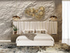 Nixa Modern Beige Velvet + Brushed Bronze Bed + Birch Nightstands