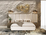 Nixa Modern Beige Velvet + Brushed Bronze Bed + Birch Nightstands