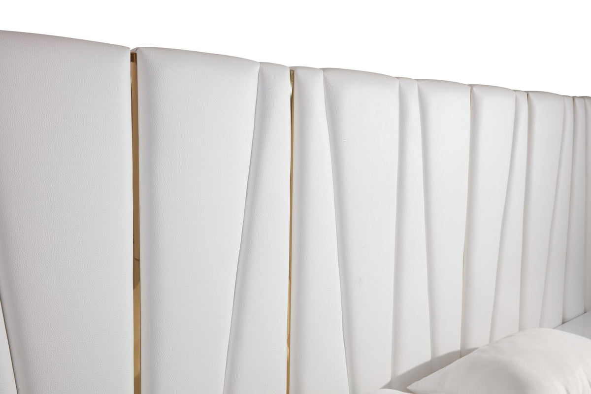 Nixa California King Modern White + Gold Bed + Nightstands