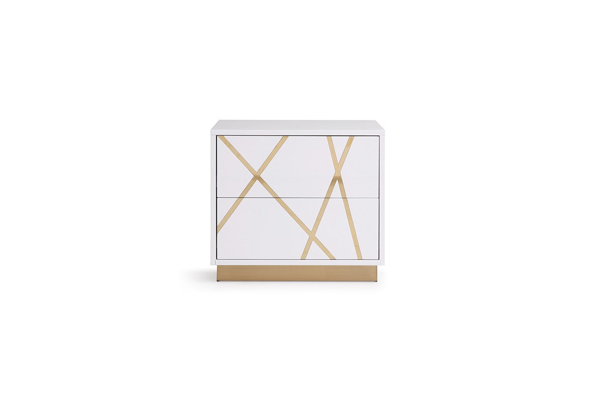 Nixa California King Modern White + Gold Bed + Nightstands