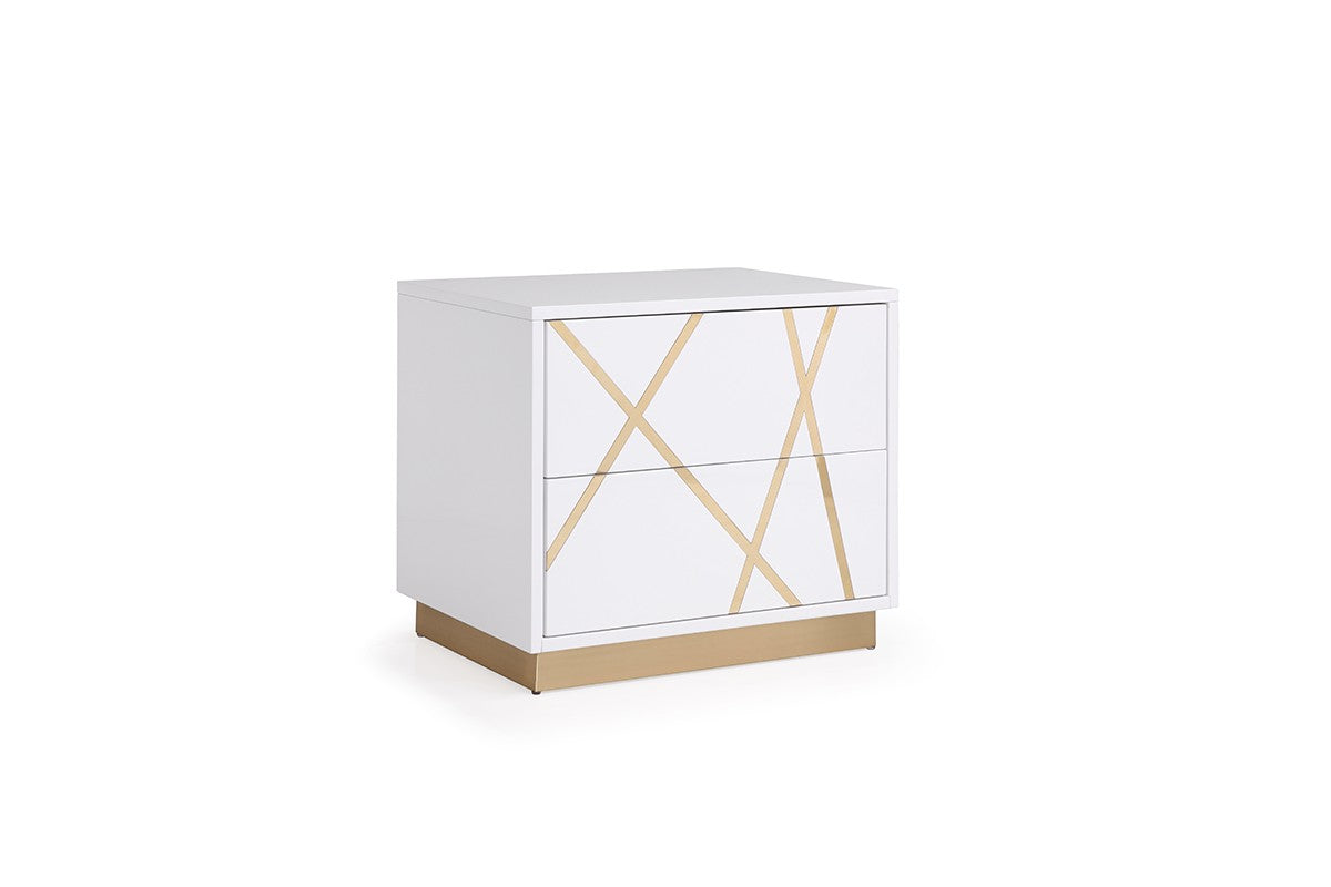 Nixa California King Modern White + Gold Bed + Nightstands