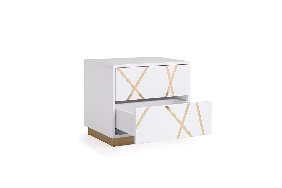 Nixa California King Modern White + Gold Bed + Nightstands