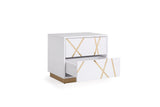 Nixa California King Modern White + Gold Bed + Nightstands