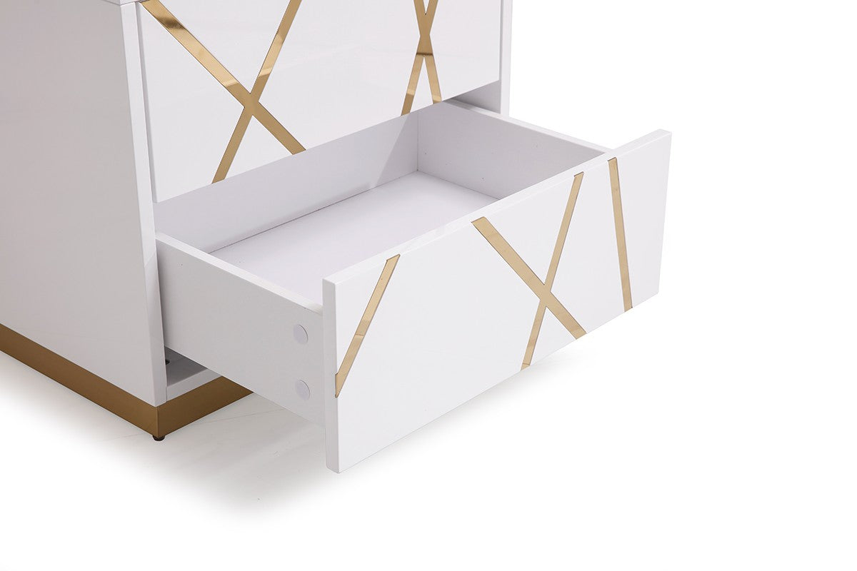 Nixa California King Modern White + Gold Bed + Nightstands