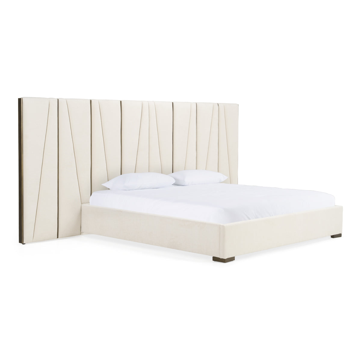 Nixa Modern Beige Velvet + Brushed Bronze + Birch Bedroom Set