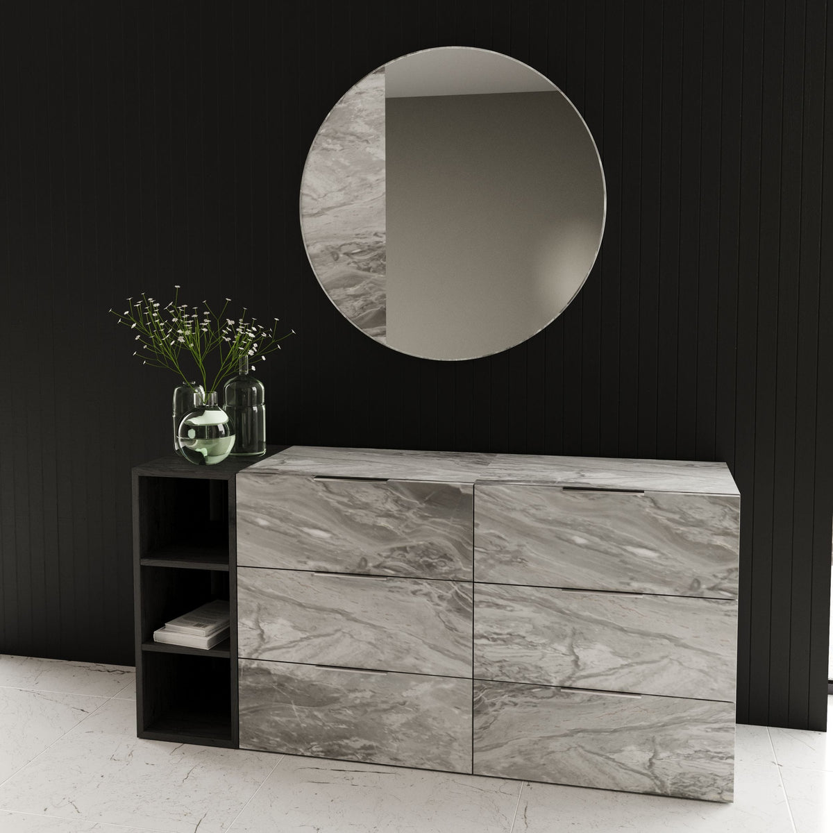 Maranello Modern Grey Faux Marble Mirror