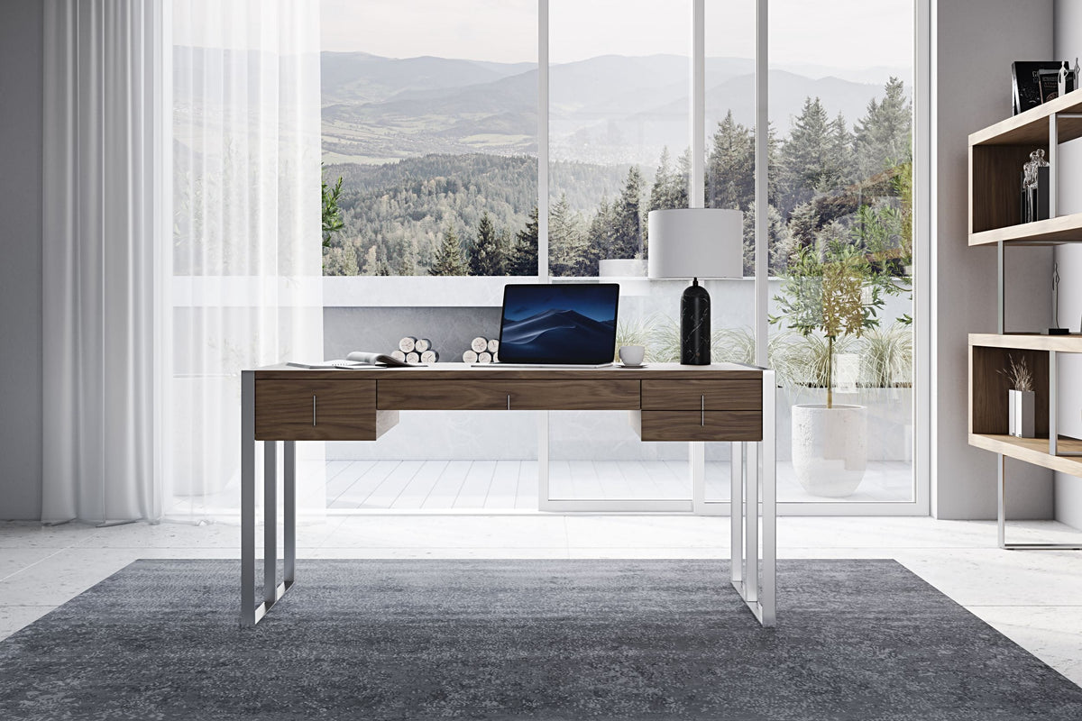 Orcutt Modern Walnut & Stainless Steel Desk