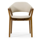 Ocasio Mid-Century Modern Cream Vegan Leather + Walnut Dining Chair