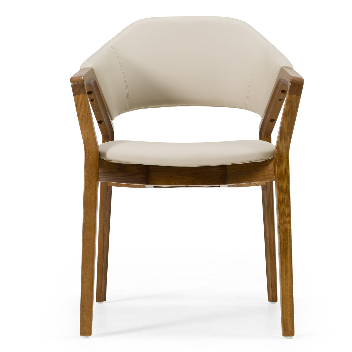 Ocasio Mid-Century Modern Cream Vegan Leather + Walnut Dining Chair