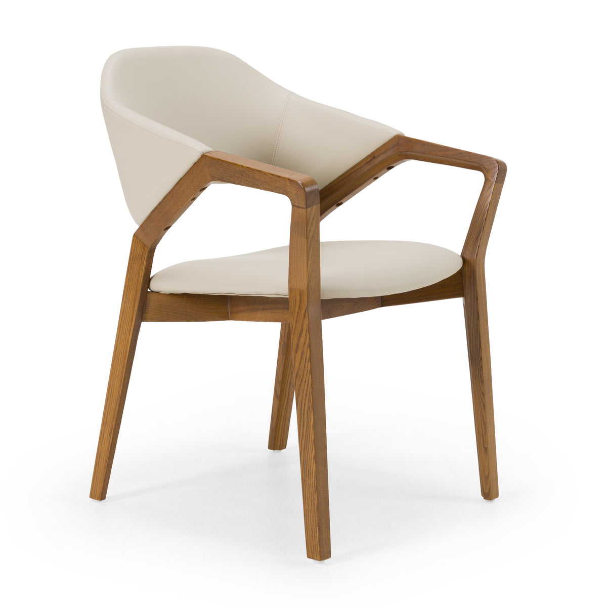 Ocasio Mid-Century Modern Cream Vegan Leather + Walnut Dining Chair
