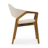 Ocasio Mid-Century Modern Cream Vegan Leather + Walnut Dining Chair