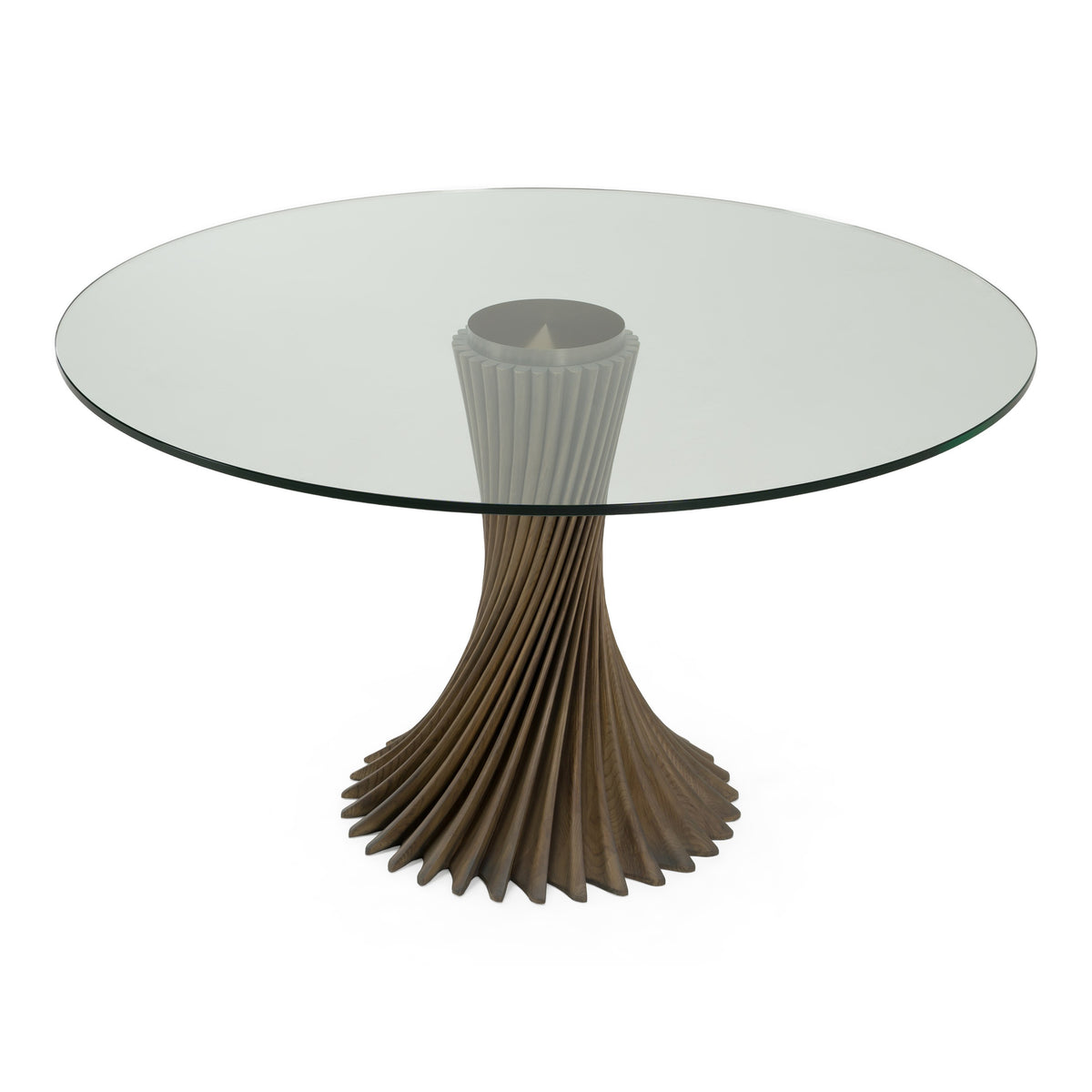 Ocasio Modern Glass + Grey Ash Round Dining Table