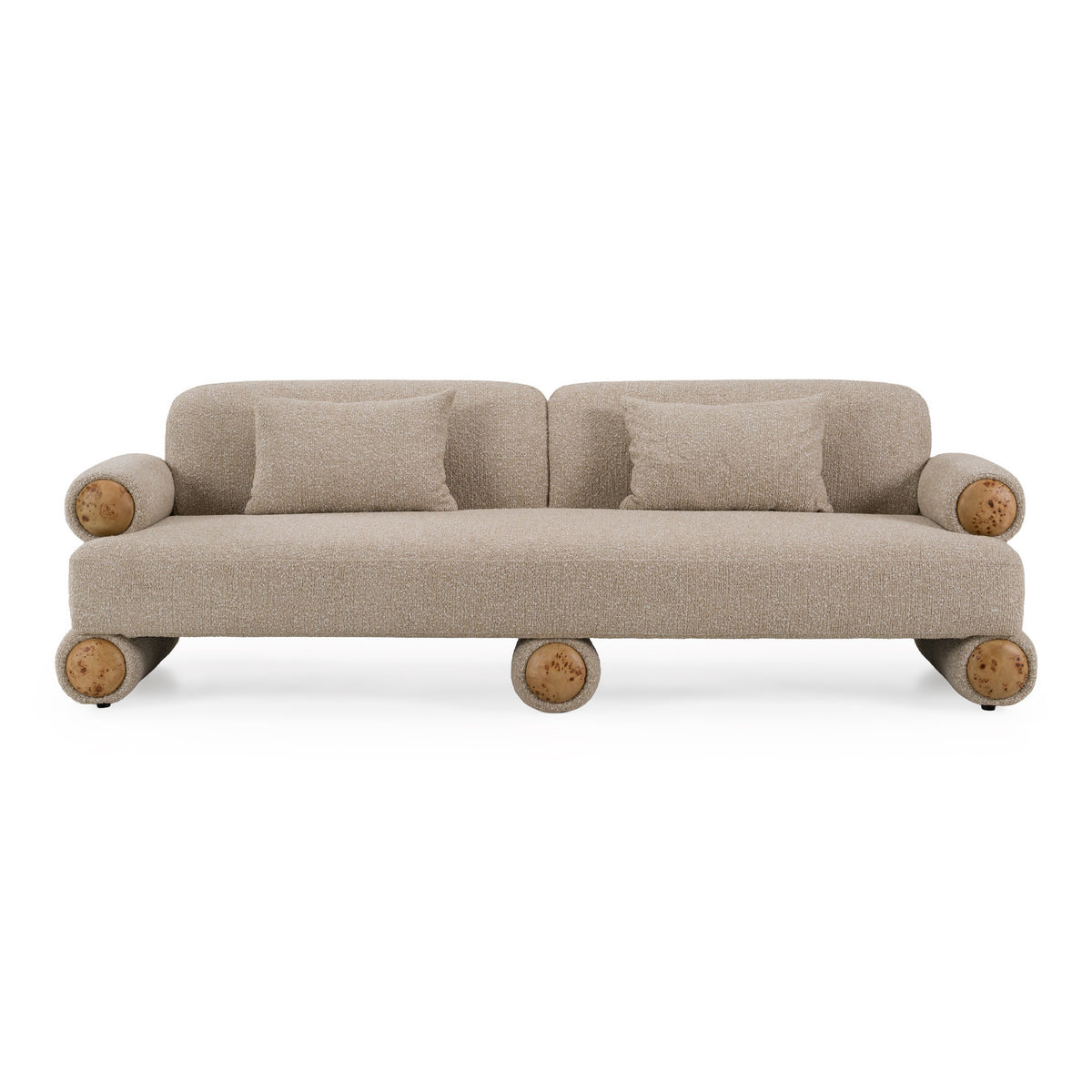 Odette Modern Beige Fabric + White Burl Sofa