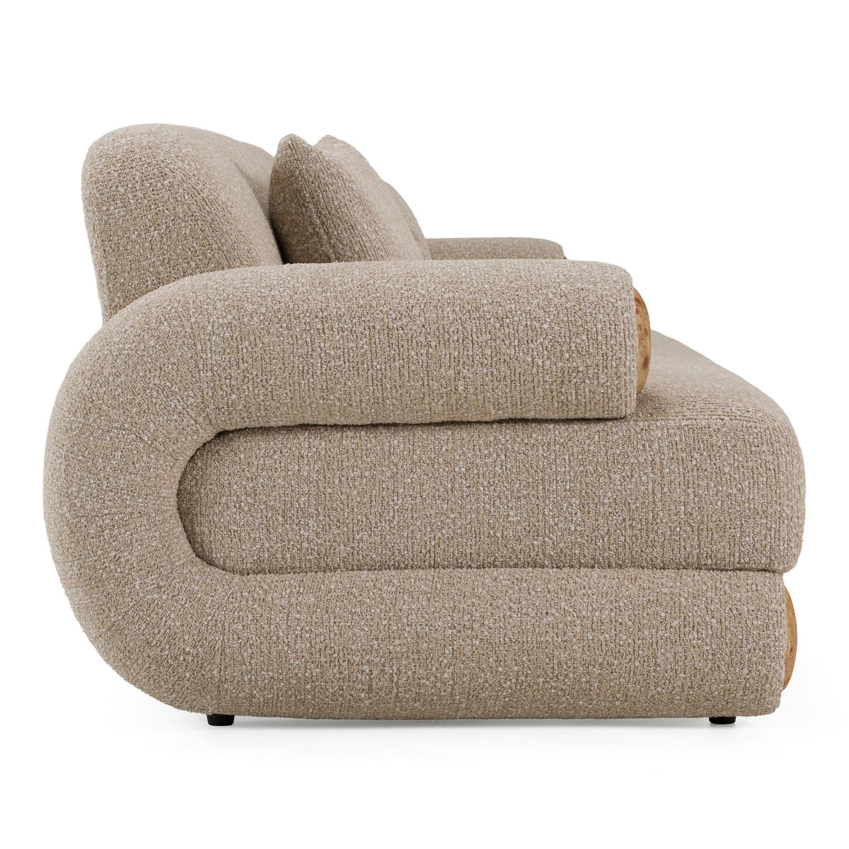 Odette Modern Beige Fabric + White Burl Sofa