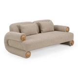 Odette Modern Beige Fabric + White Burl Loveseat Sofa