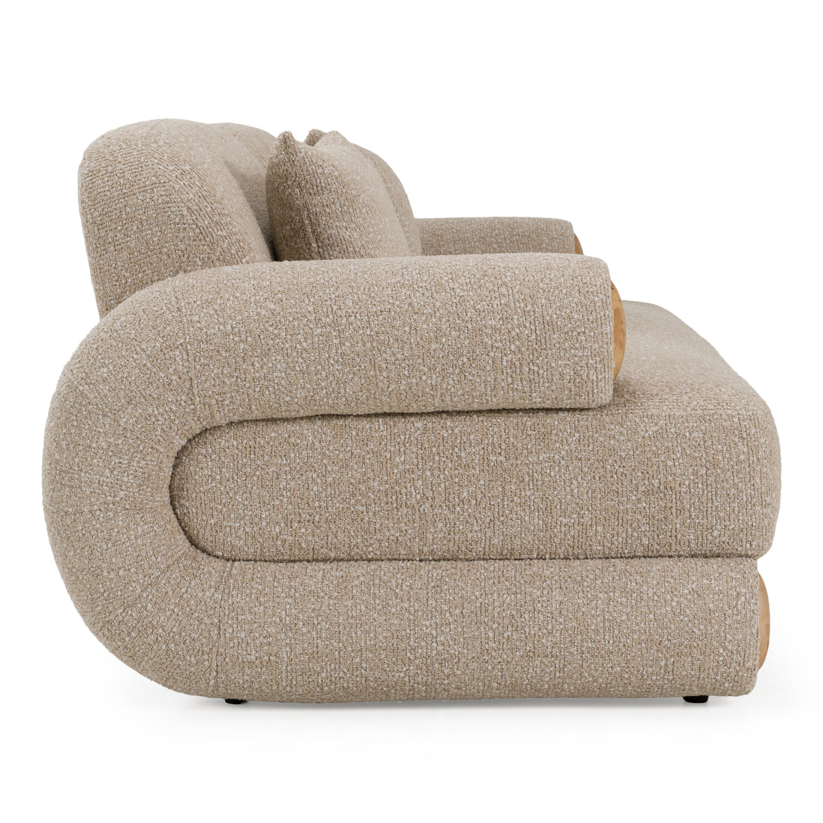 Odette Modern Beige Fabric + White Burl Loveseat Sofa
