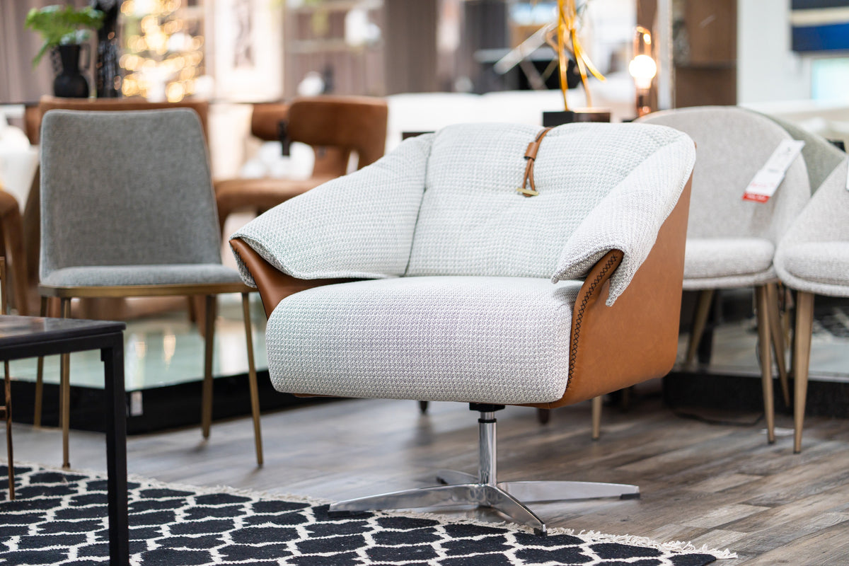 Ohio Swivel Grey and Camel Fabric Accent Chair