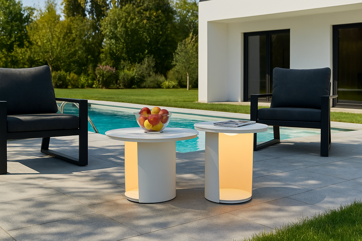 Onza Outdoor White Medium End Table with Solar Light