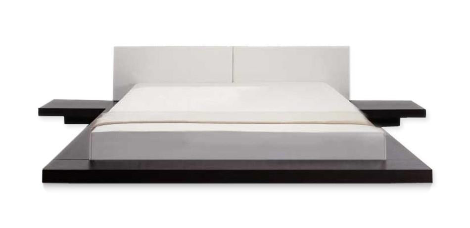 Eastern King Opal Low Profile Black Oak Japanese Platform Bed with Nightstands