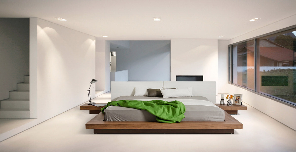 Queen Opal Modern Low Profile Walnut Platform Bed