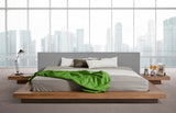 Queen Opal Modern Low Profile Walnut and Grey Leatherette Platform Bed