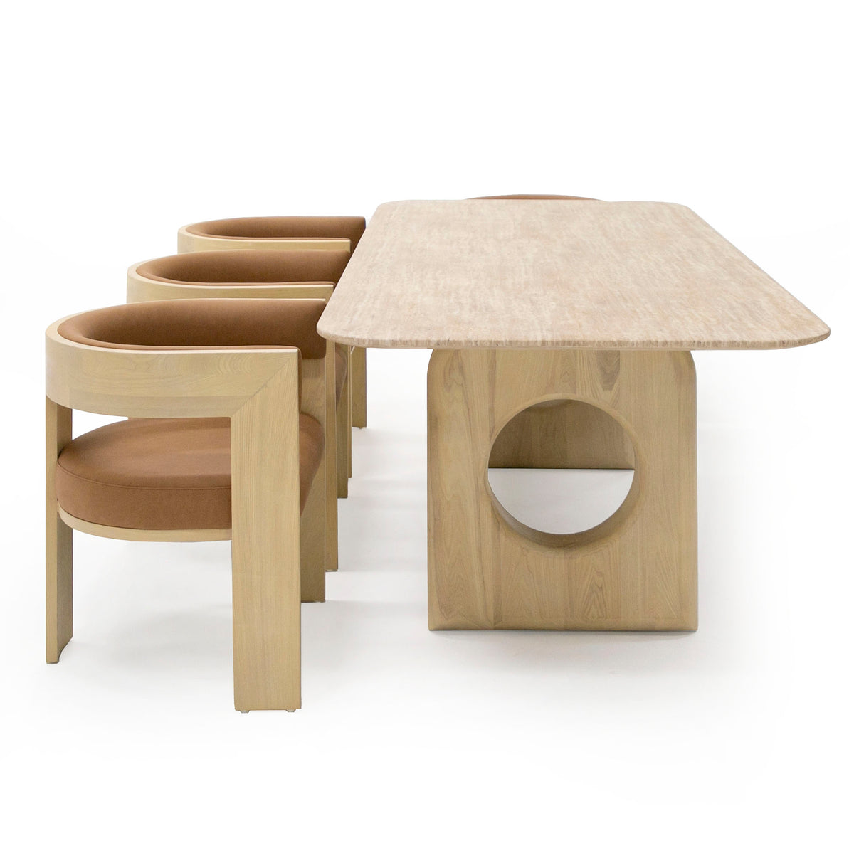 Osaka Modern Faux Marble + Natural Ash Dining Table