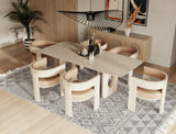 Osaka Modern Faux Marble + Natural Ash Dining Table