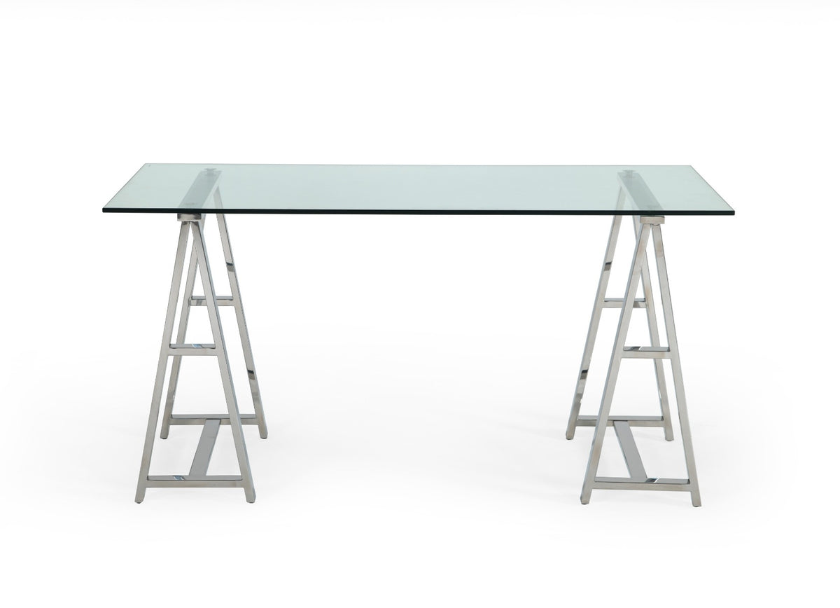 Ostro Modern Stainless Steel + Glass Desk
