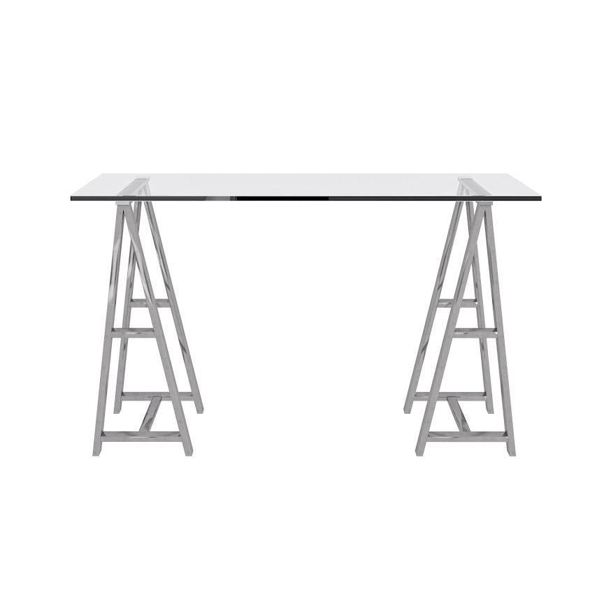 Ostro Modern Stainless Steel + Glass Desk