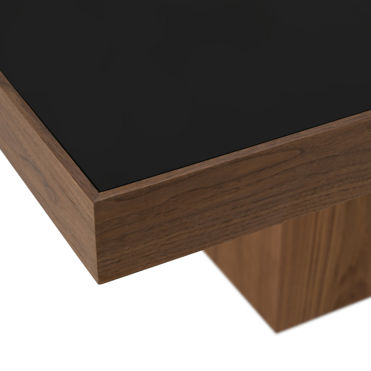 Osuna Modern Black Glass + Walnut Square Dining Table