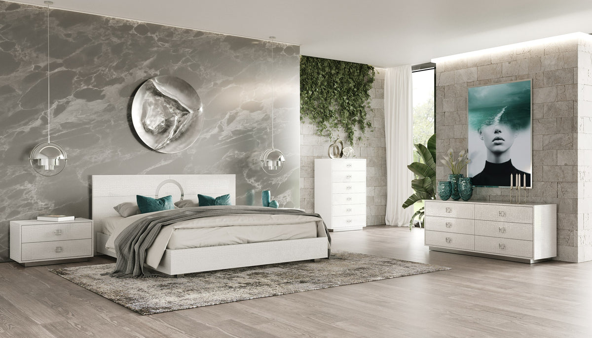 Ovidius Modern White Crocodile Lacquer Bed