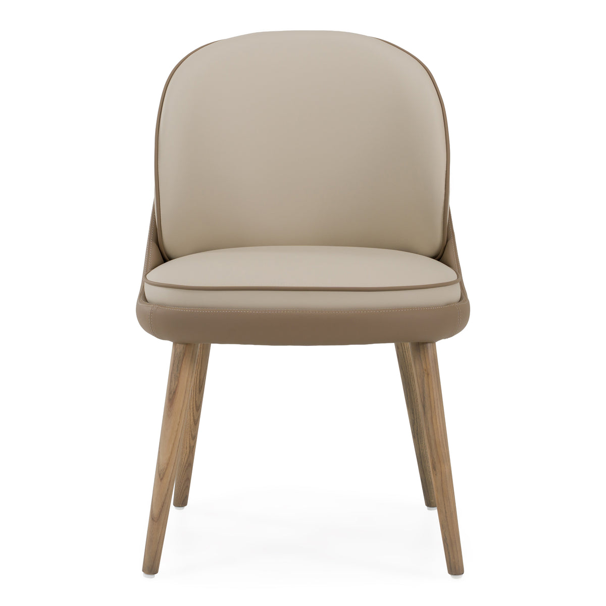 Pangea Mid-Century Modern Cream & Taupe Vegan Leather + Buckwheat Ash Dining Chair (Set of 2)