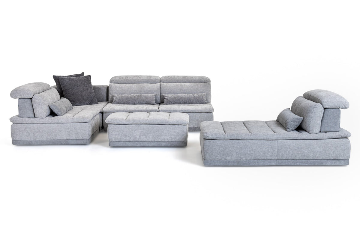 Panorama Italian Modern Grey Fabric Modular Sectional Sofa