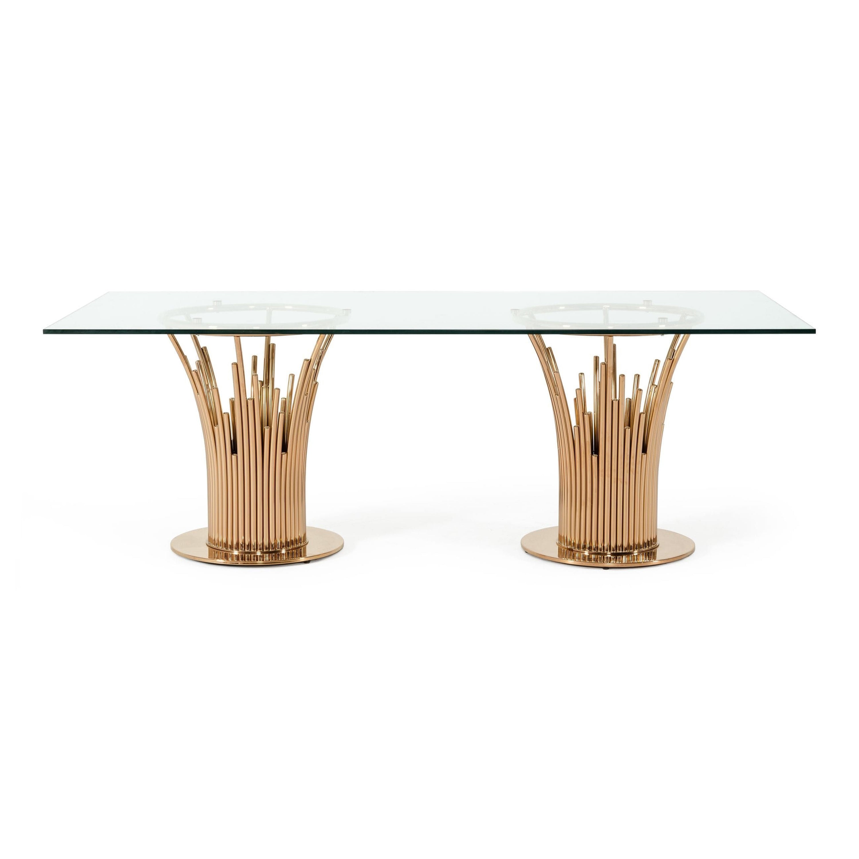 Paxton Modern Glass & Rosegold Dining Table