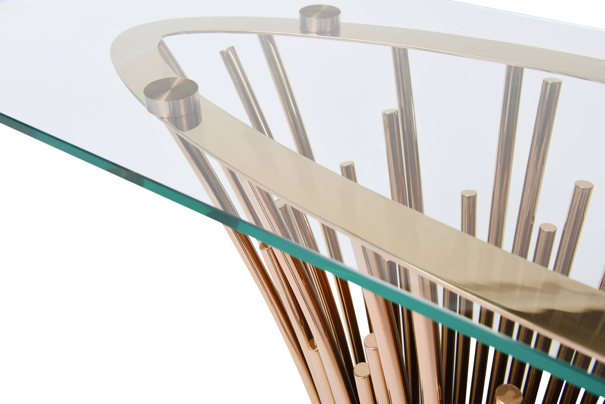 Paxton Modern Glass + Rosegold Console Table