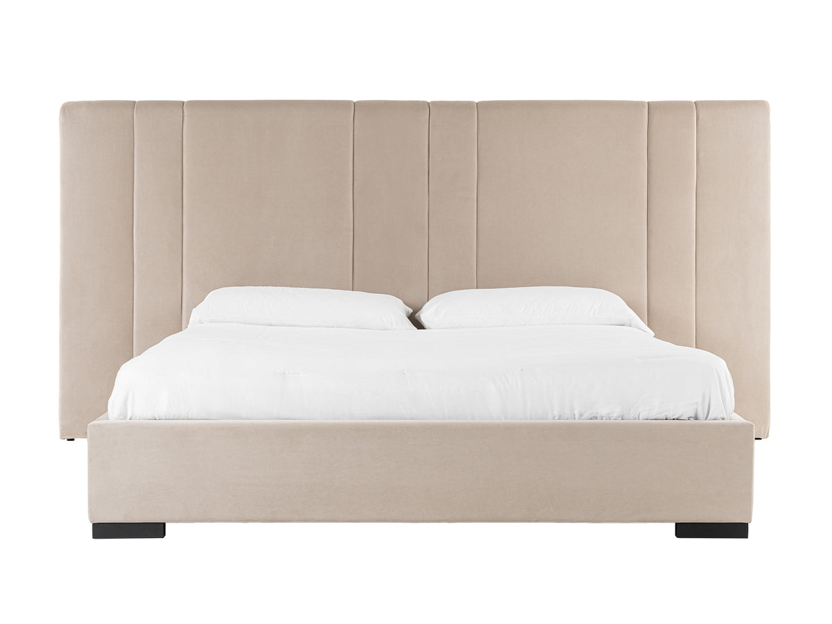 Penelope + Aspen Modern Beige Velvet + Brown Ash Bedroom Set