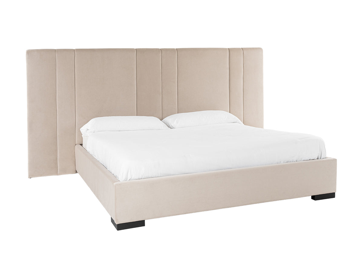 Penelope + Aspen Modern Beige Velvet + Brown Ash Bedroom Set