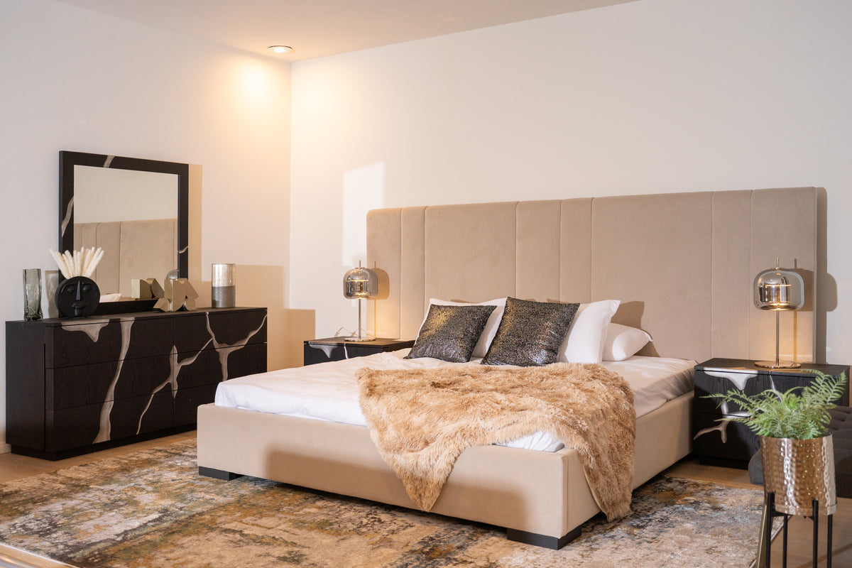 Queen Penelope Modern Grey Velvet Bed