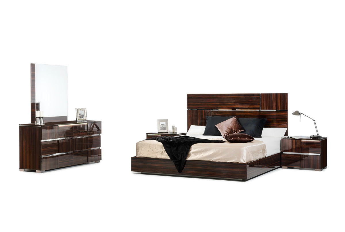 Eastern King Picasso Italian Modern Ebony Lacquer Bedroom Set