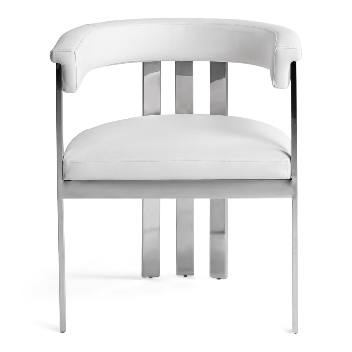 Pontiac Modern White Vegan Leather + Stainless Steel Dining Chair